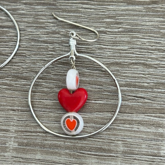 Silver Heart Hoop Earrings - Picture 5 of 12